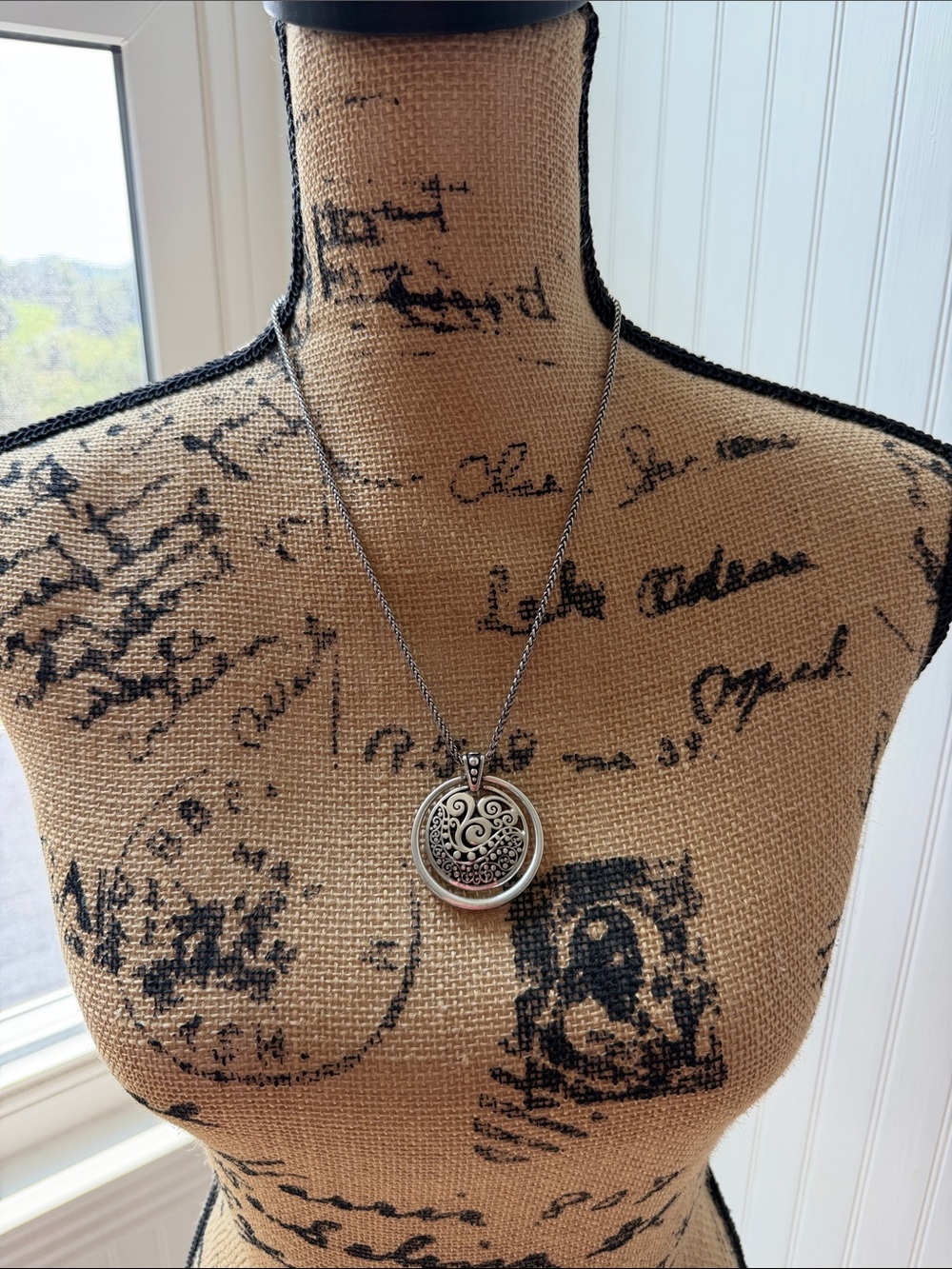 Brighton~Silver-Tone Filigree Pendant Necklace